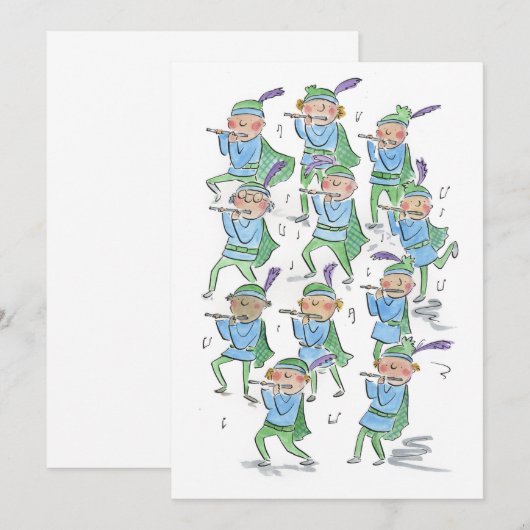 Elf pijpers die floten kaart (Voorkant / Achterkant)