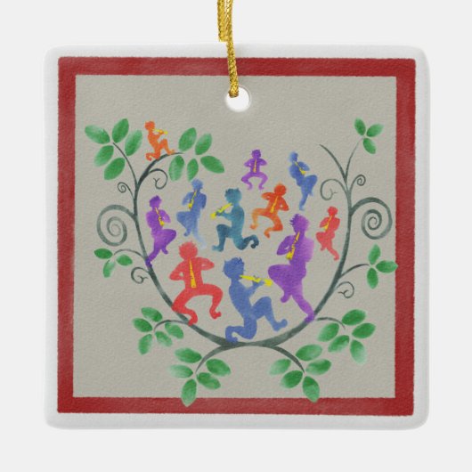 Elf pipers met kerstversiering keramisch ornament (Voorkant)