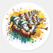 Elf Pipers Piping | Twaalf dagen Kerst Ronde Sticker (Voorkant)