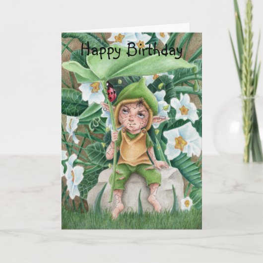 Elf Pixie En Lieveheersbeestje Waterverf Verjaarda Kaart (Voorkant)