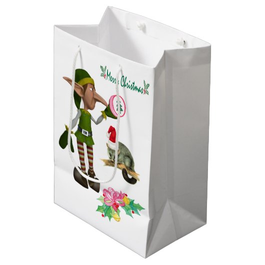 Elf Possum Merry kerstcadeaus Medium Cadeauzakje (Voorkant Gekanteld)