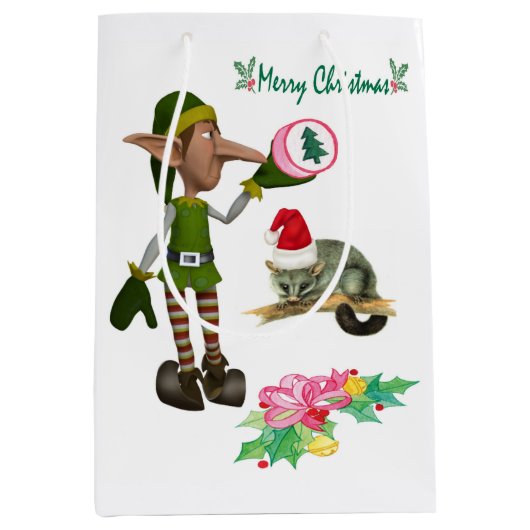 Elf Possum Merry kerstcadeaus Medium Cadeauzakje (Voorkant)