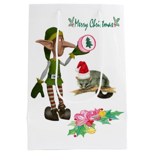 Elf Possum Merry kerstcadeaus Medium Cadeauzakje (Achterkant)