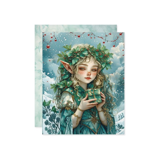 Elf Princess Christmas Scrapbook Paper (Voorkant / Achterkant in situ)