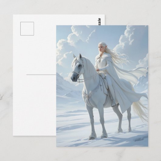 Elf Queen Riding a Majestic White Horse Briefkaart (Voorkant / Achterkant)