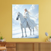 Elf Queen Riding a Majestic White Horse Canvas Afdruk (Insitu (Woonkamer))