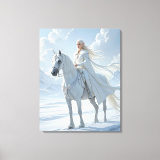 Elf Queen Riding a Majestic White Horse Canvas Afdruk