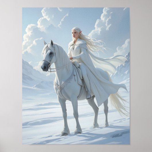 Elf Queen Riding a Majestic White Horse Poster (Voorkant)