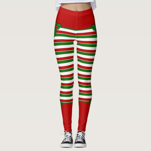 Elf Red Green Stripes kerstkostuum Leggings (Voorkant)