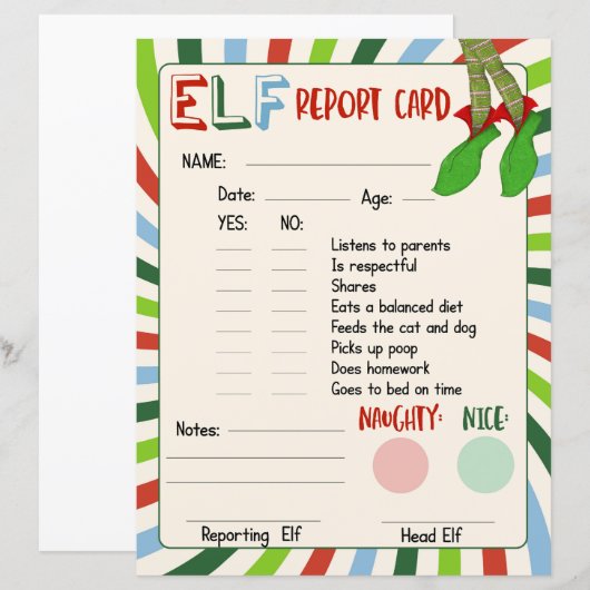 Elf Report Card Naughty of Nice Behavior (Voorkant / Achterkant)