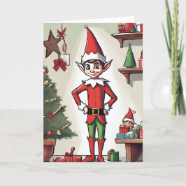 Elf Retro Concept Art Vouw Kerstkaart Feestdagen Kaart