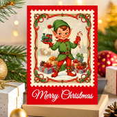 Elf Retro Postzegel Kerstmis Feestdagen Kaart