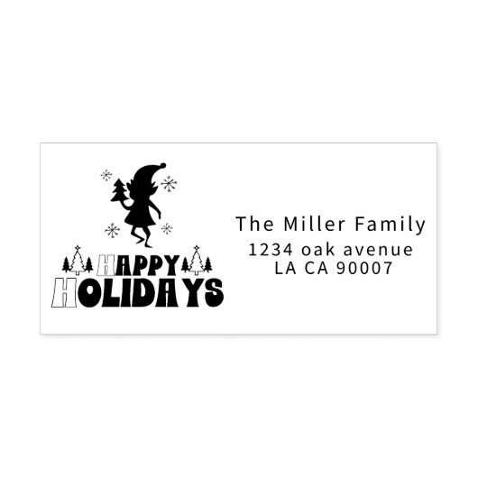 Elf retro Vrolijke kerstvakantie Rubberstempel (Afrduk)