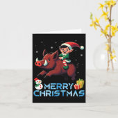 Elf Riding Boar Snowman Cadeau Vrolijke Kerstdag Kaart (Gele Bloem)