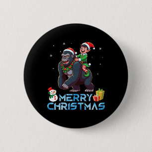 Elf Riding Gorilla Snowman Cadeau Vrolijk Kerstfee Ronde Button 5,7 Cm