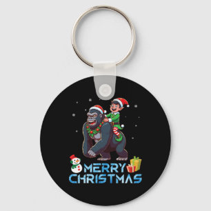 Elf Riding Gorilla Snowman Cadeau Vrolijk Kerstfee Sleutelhanger
