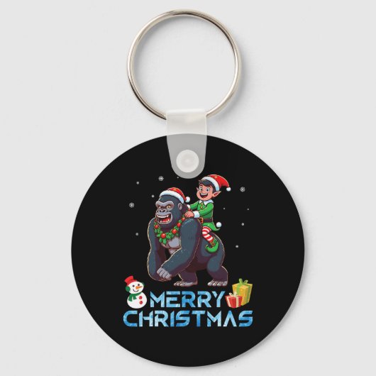 Elf Riding Gorilla Snowman Cadeau Vrolijk Kerstfee Sleutelhanger (Voorkant)