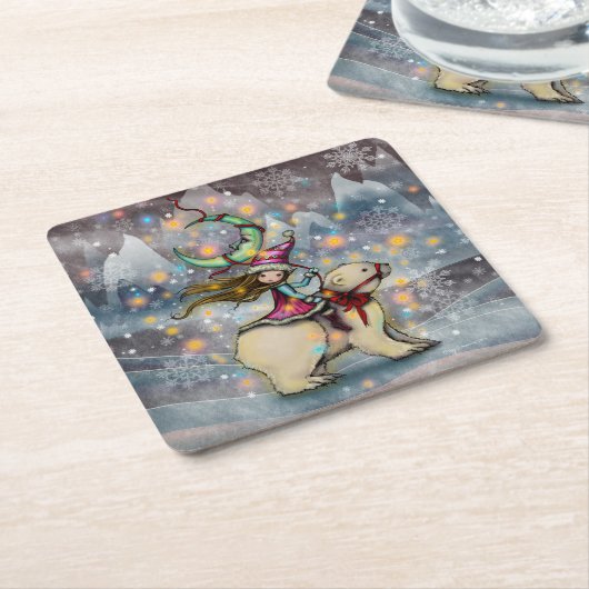 Elf Riding Polar Beer kerstfeestdag art Kartonnen Onderzetters (Schuin)