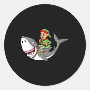 Elf Riding Shark Christmas Boys Meisjes Kinder Xma Ronde Sticker