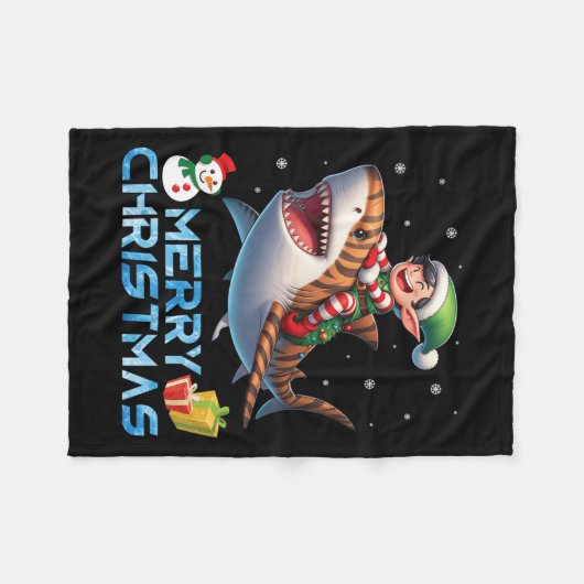 Elf Riding Tiger Shark Snowman Cadeau Merry Chris Fleece Deken (Voorkant (Horizontaal))