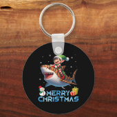 Elf Riding Tiger Shark Snowman Cadeau Merry Chris Sleutelhanger (Voorkant)