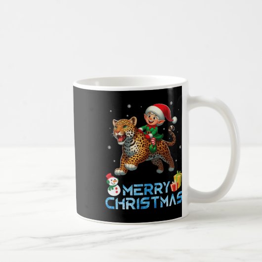 Elf Rijden Leopard Snowman Cadeau Vrolijk Kerstfee Koffiemok (Rechts)