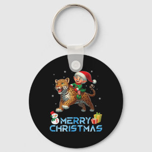 Elf Rijden Leopard Snowman Cadeau Vrolijk Kerstfee Sleutelhanger