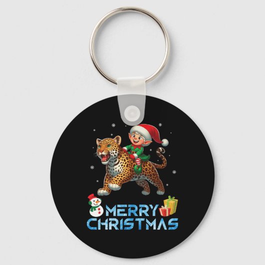 Elf Rijden Leopard Snowman Cadeau Vrolijk Kerstfee Sleutelhanger (Voorkant)