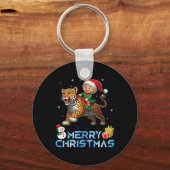 Elf Rijden Leopard Snowman Cadeau Vrolijk Kerstfee Sleutelhanger (Voorkant)