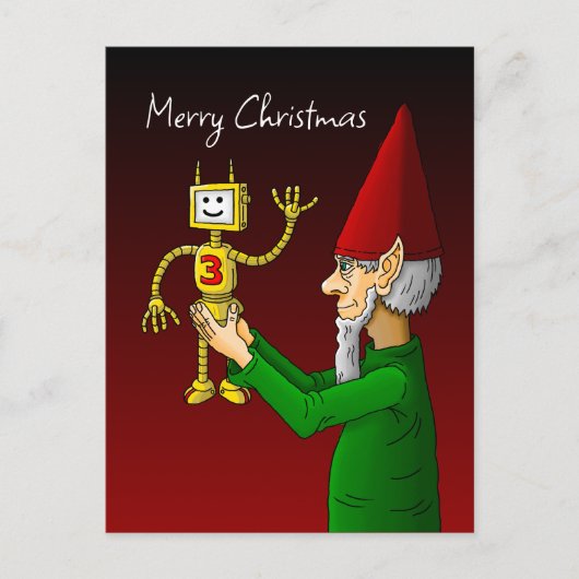 Elf & Robot Kerstansichtkaart Briefkaart (Voorkant)
