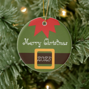 Elf Rood Groen Prettig Kerstfeestje Keramisch Ornament