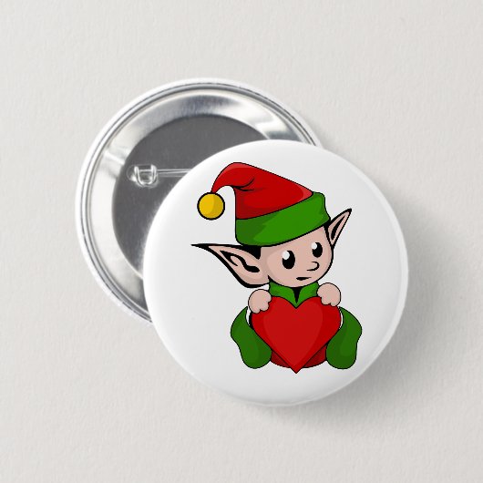 Elf rood hart ronde button 5,7 cm (Voorkant /achterkant)