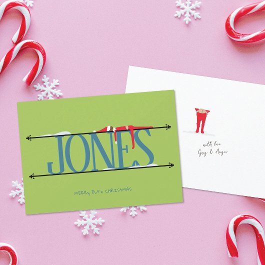 Elf Shenanigans Naam Teken Blauwgroen & Groen Kers Feestdagenkaart