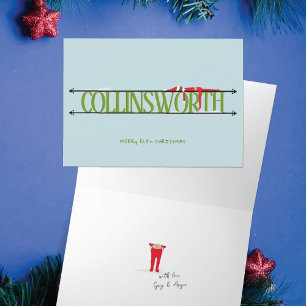 Elf Shenanigans Naam Teken Groen & Blauw Gevouwen Kaart