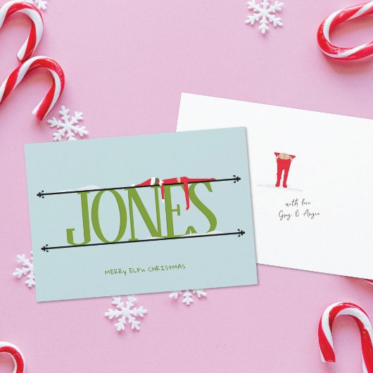 Elf Shenanigans Naam Teken Groen & Blauw Kerstmis Feestdagenkaart