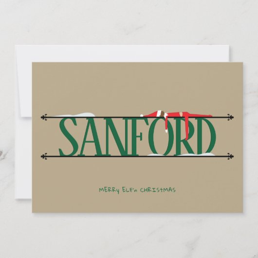 Elf Shenanigans Naam Teken Groen & Tan Kerstmis Feestdagenkaart (Voorkant)