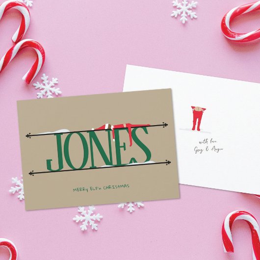 Elf Shenanigans Naam Teken Groen & Tan Kerstmis Feestdagenkaart