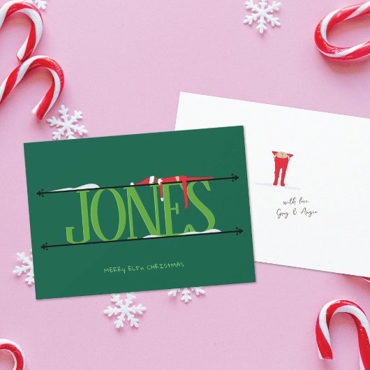 Elf Shenanigans Naam Teken Hunter Green Christmas Feestdagenkaart