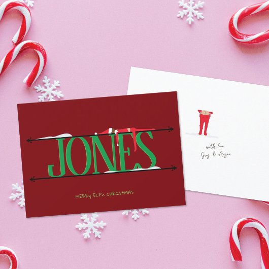 Elf Shenanigans Naam Teken Rood & Groen Kerstmis Feestdagenkaart