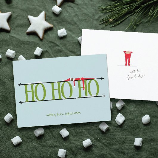 Elf Shenanigans Plat Groen & Blauw Kerstkaart