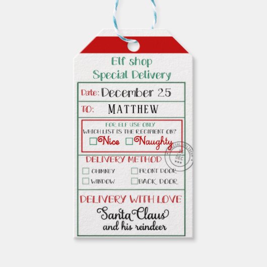 Elf Shop Special Delivery Nice of Naughty Cadeaulabel (Voorkant)