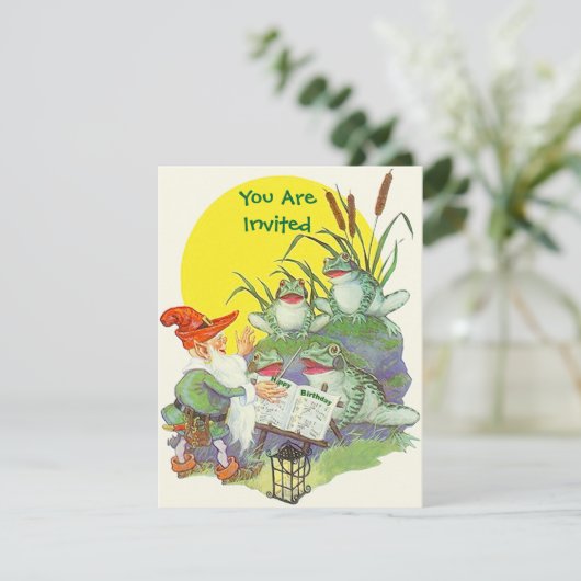 Elf sing Frogs Cattails Party verjaardagsinspectie Kaart (Staand voorkant)
