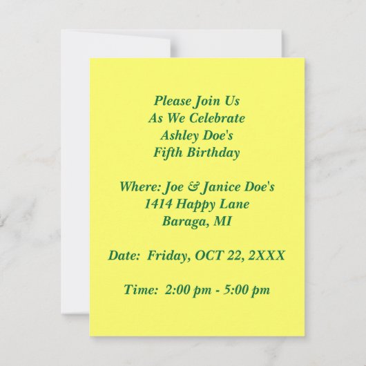 Elf sing Frogs Cattails Party verjaardagsinspectie Kaart (Achterkant)