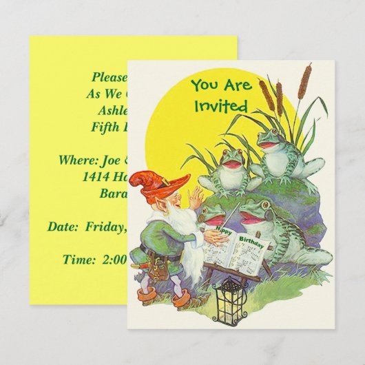 Elf sing Frogs Cattails Party verjaardagsinspectie Kaart (Voorkant / Achterkant)
