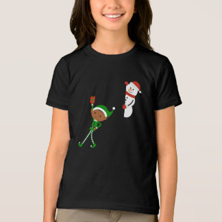Elf & Sneeuwman Kerst Cartoon Tri-Blend Shirt