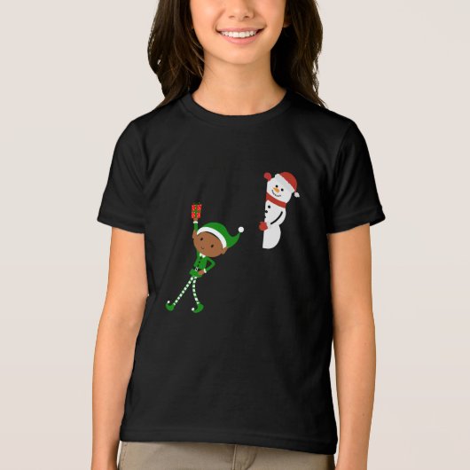 Elf & Sneeuwman Kerst Cartoon Tri-Blend Shirt (Voorkant)