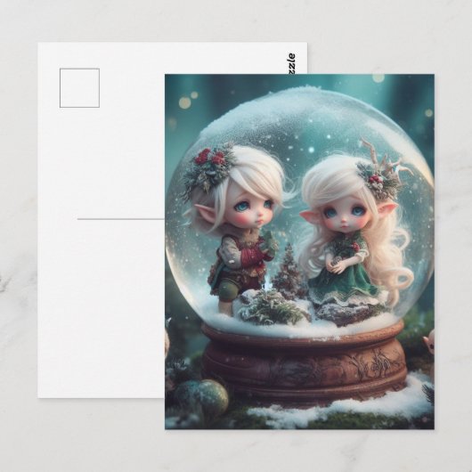 Elf Snowglobe Briefkaart (Voorkant / Achterkant)
