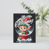 Elf Snowglobe Merry Christmas Naam Briefkaart (Staand voorkant)