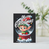 Elf Snowglobe Vrolijk Kerstfeest voor mij Groet Briefkaart (Staand voorkant)