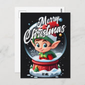 Elf Snowglobe Vrolijk Kerstfeest voor mij Groet Briefkaart (Voorkant / Achterkant)